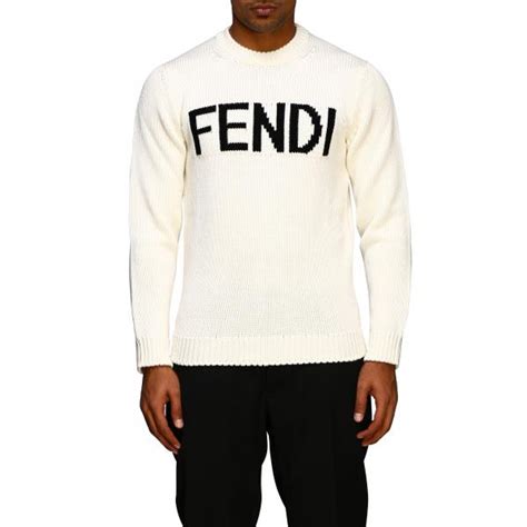 fendi men's crew neck|White fabric jumper .